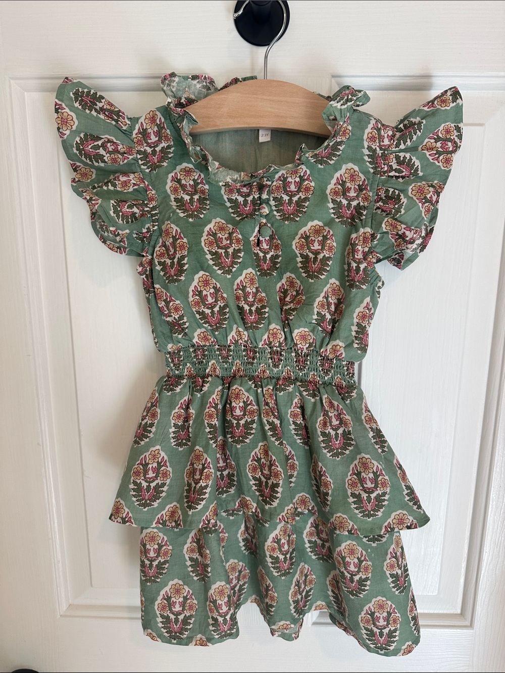Marea Girls' Green Floral Ruffle Dress 2-3Y